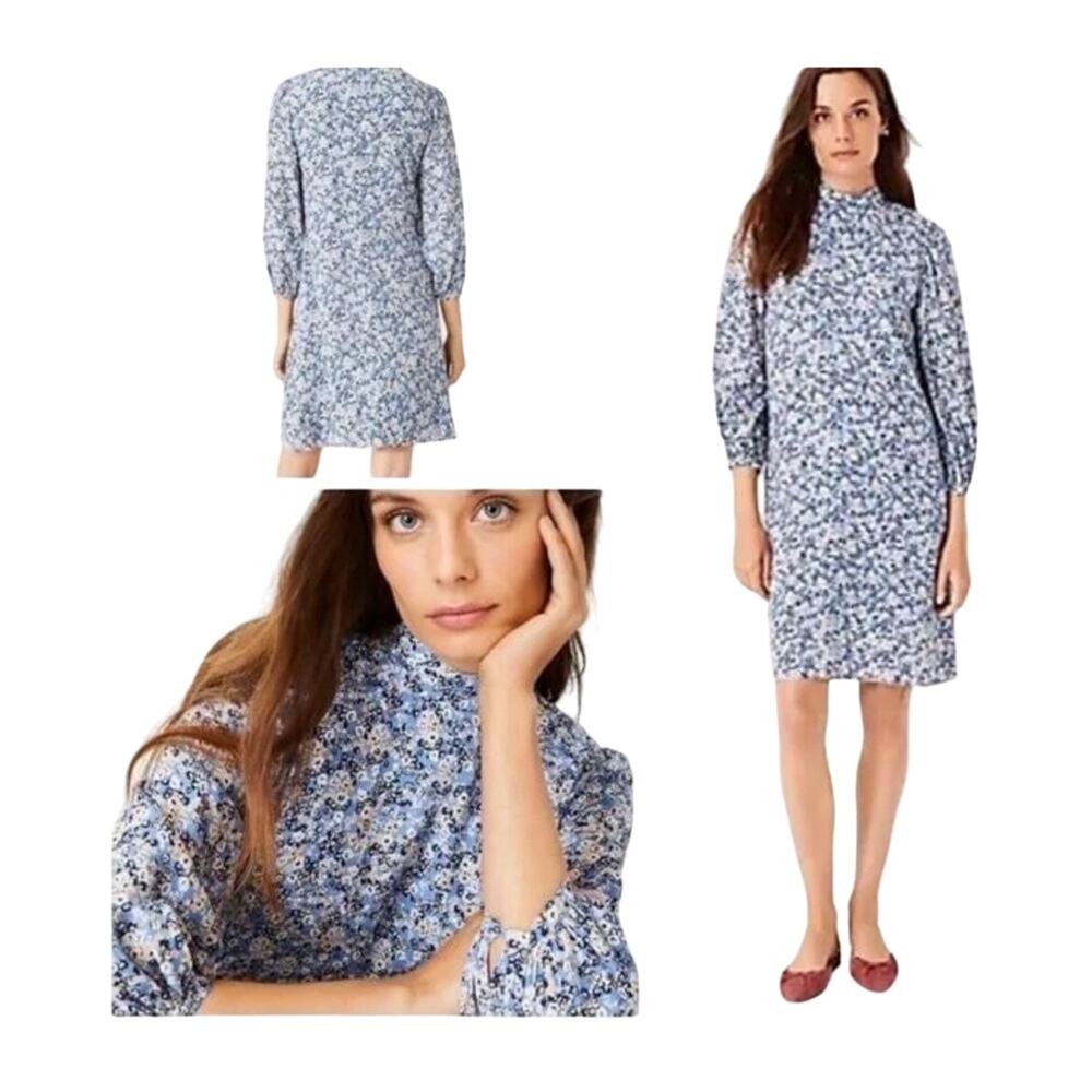 Ann Taylor Womens Blue Floral Mock Neck Knee Length Dress, Viscose, 10 - Picture 2 of 9